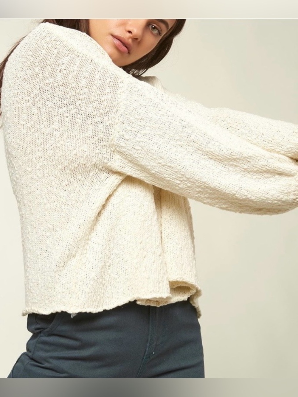 O’Neill Seaport Textured Dotted Slouchy Sweater Size M beachy - Picture 3 of 9